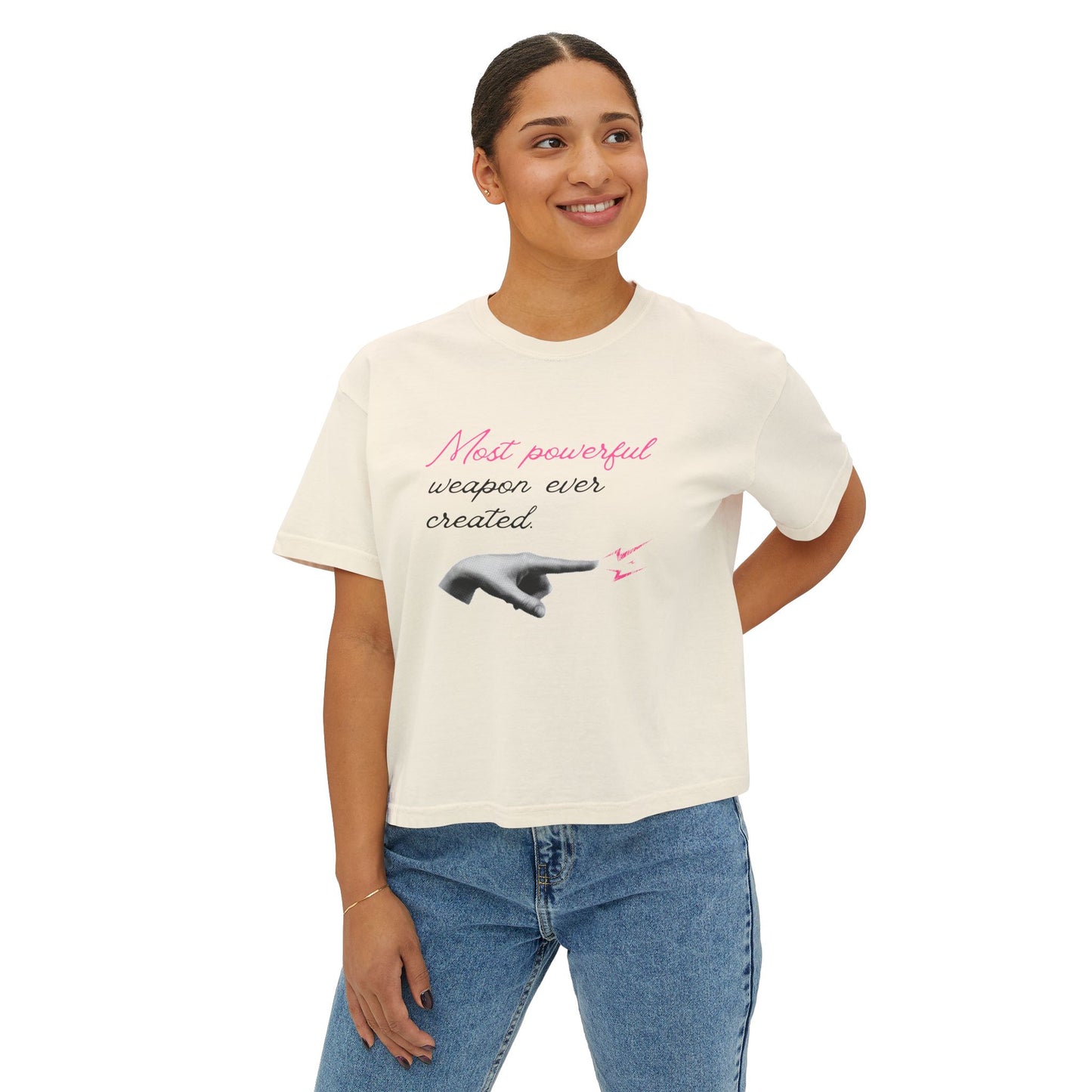 Empowerment Boxy Tee - Most Powerful Weapon Ever Created, Casual Top, Feminist Shirt, Gift for Her, Everyday Wear
