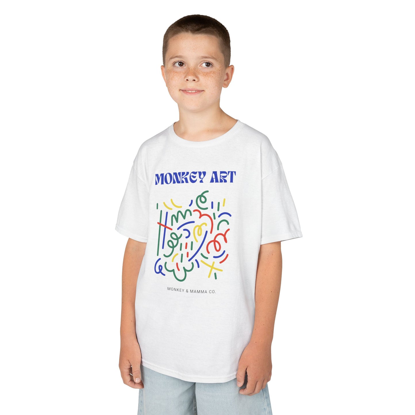 Monkey Art Kids Heavy Cotton Tee - Fun and Colorful Design for Creative Kids