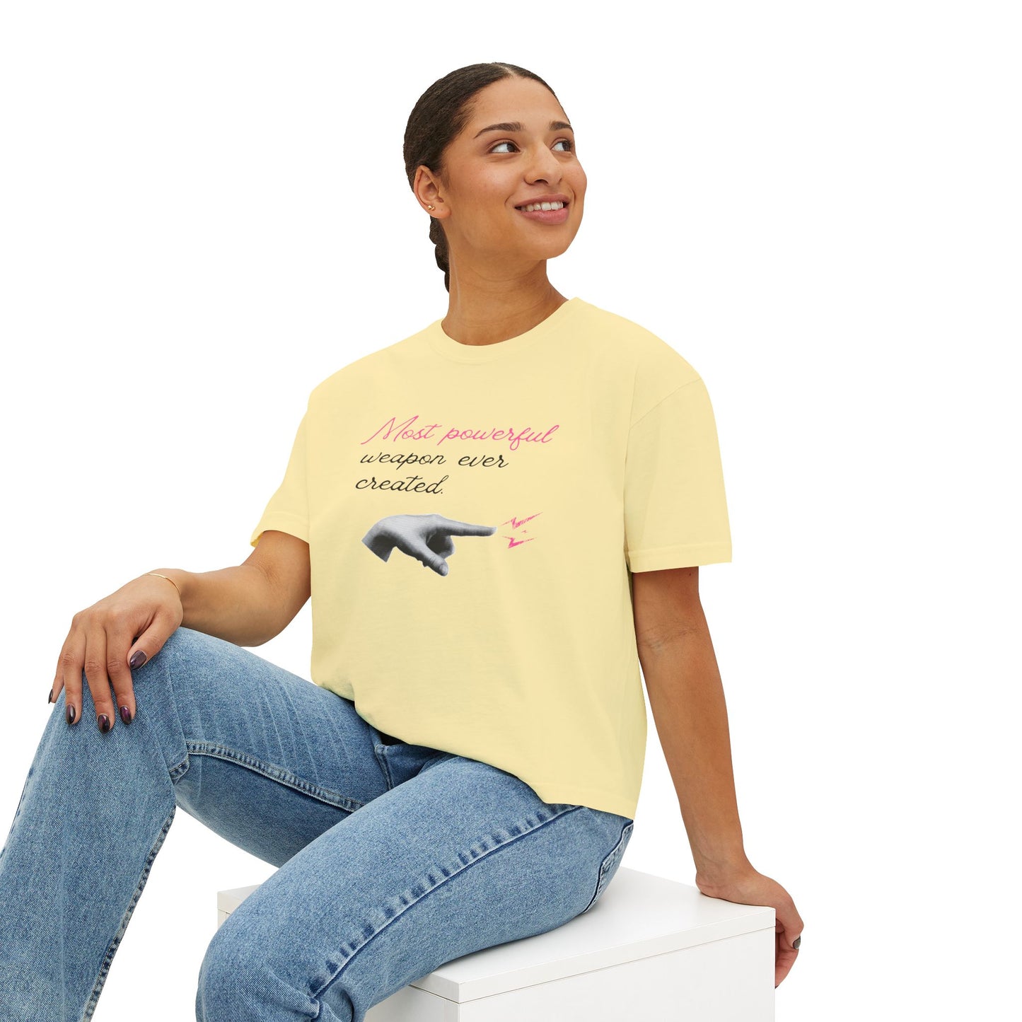 Empowerment Boxy Tee - Most Powerful Weapon Ever Created, Casual Top, Feminist Shirt, Gift for Her, Everyday Wear